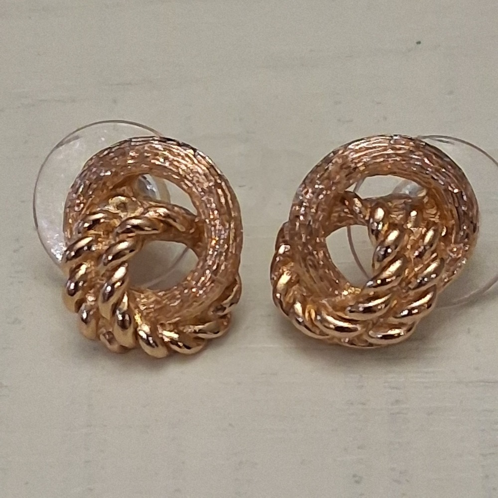 Christian Dior Vintage Gold Tone Textured Twisted Rope Knot Stud Earrings